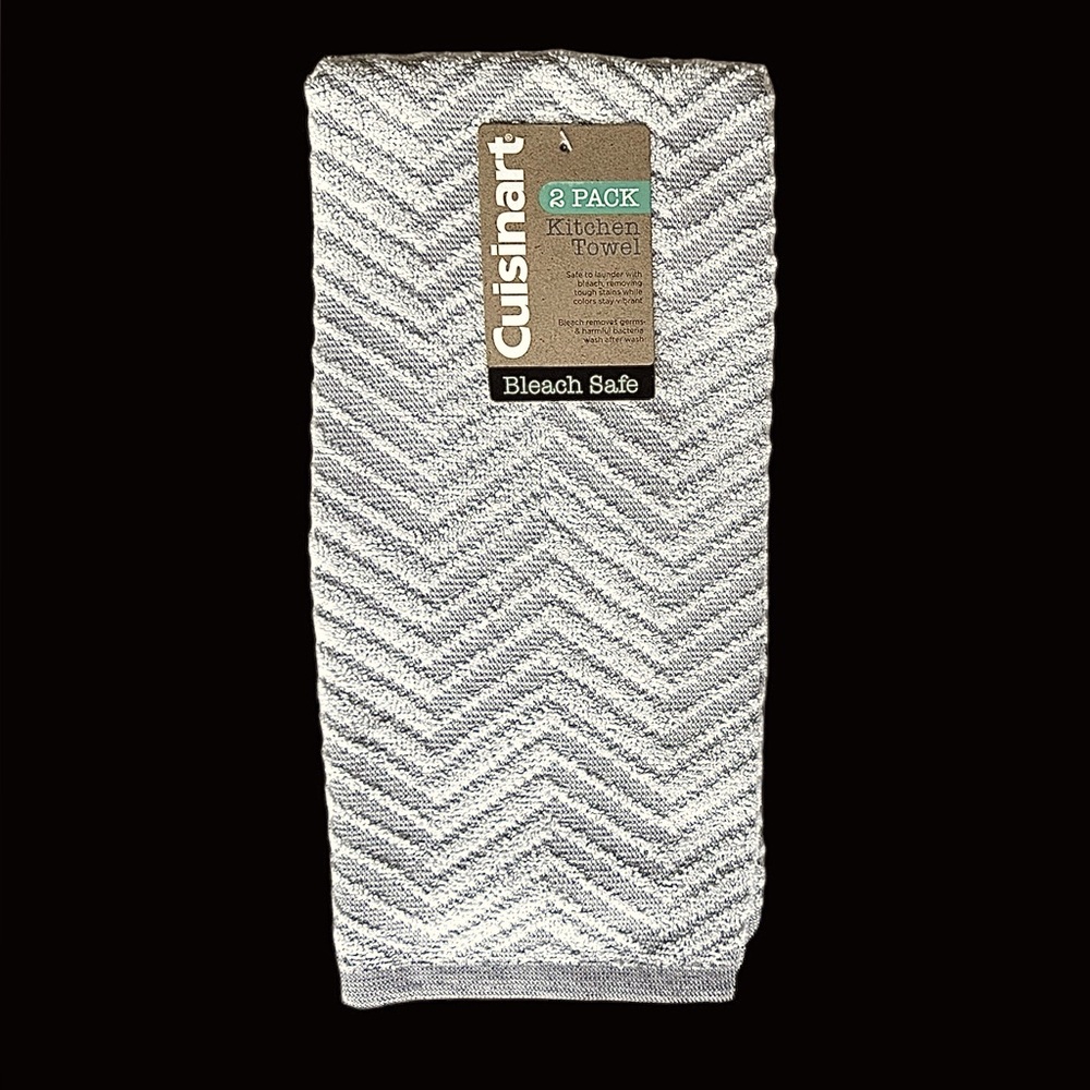 Cuisinart 2 Pack Cotton Kitchen Towels Pale Gray & White Geometric Pattern